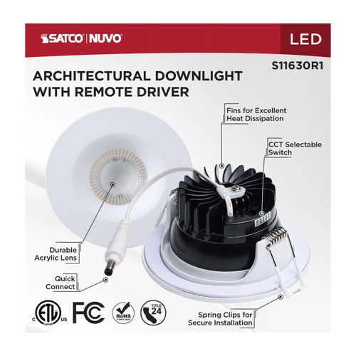 Main product image of 10W LED Direct Wire Downlight, Remote Driver, CCT Selectable, Dimmable, Round, White Finish