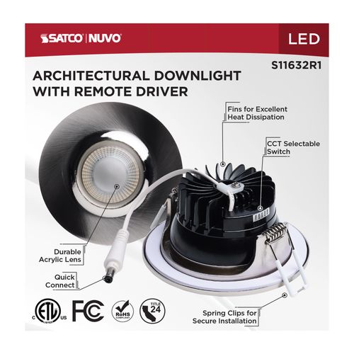 Main product image of 10W LED Direct Wire Downlight, Remote Driver, CCT Selectable, Dimmable, Round, Brushed Nickel Finish