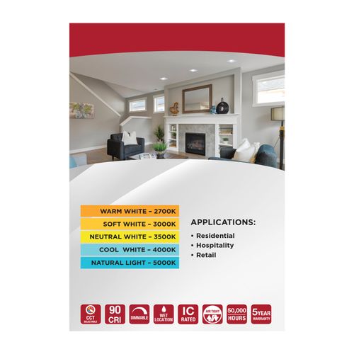Main product image of 10W LED Direct Wire Downlight, Remote Driver, CCT Selectable, Dimmable, Square, White Finish