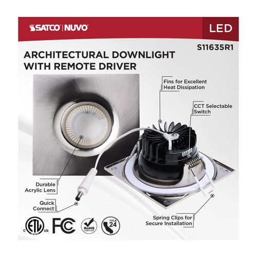 Main product image of 10W LED Direct Wire Downlight, Remote Driver, CCT Selectable, Dimmable, Square, Brushed Nickel Finish
