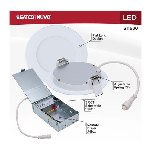 Main product image of 8W LED Direct Wire Performer Series Downlight, Remote Driver, 4", 27K/3K/35K/4K/5K CCT Selectable, Round, Flat Face, White Finish