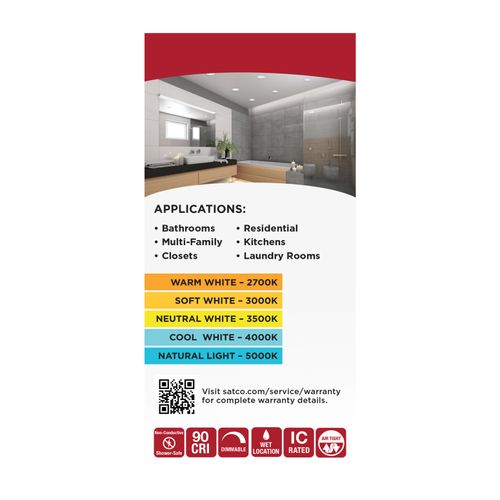 Main product image of 8W LED Direct Wire Performer Series Downlight, Remote Driver, 4", 27K/3K/35K/4K/5K CCT Selectable, Round, Flat Face, White Finish