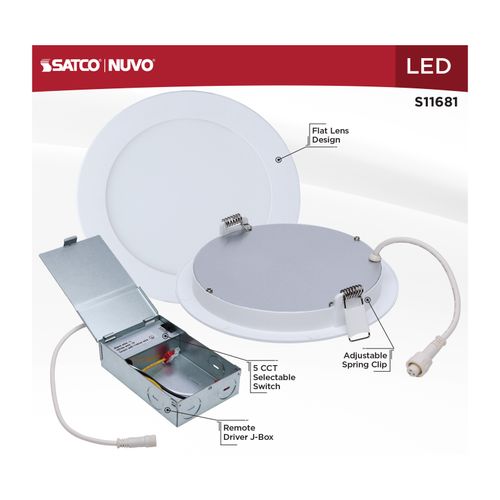 Main product image of 11W LED Direct Wire Performer Series Downlight, Remote Driver, 6", 27K/3K/35K/4K/5K CCT Selectable, Round, Flat Face, White Finish