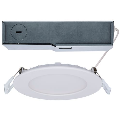 Main product image of 8/12W LED Direct Wire Downlight, 27K/3K/35K/4K/5K CCT, Remote Driver, 4", Round, Flat Face, White Finish, 120-277V, Dual Dimming
