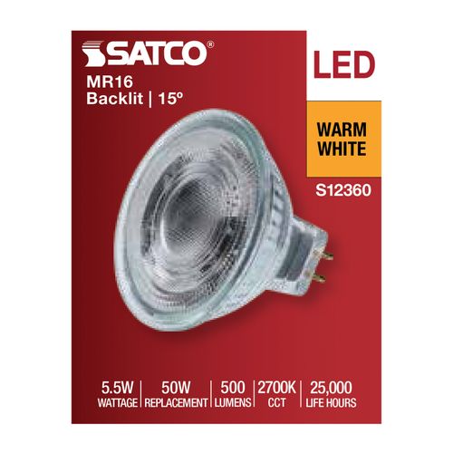 Main product image of 5.5W MR16 LED Spotlight, 2700K CCT, GU5.3 Base, 12V (12 Pack)