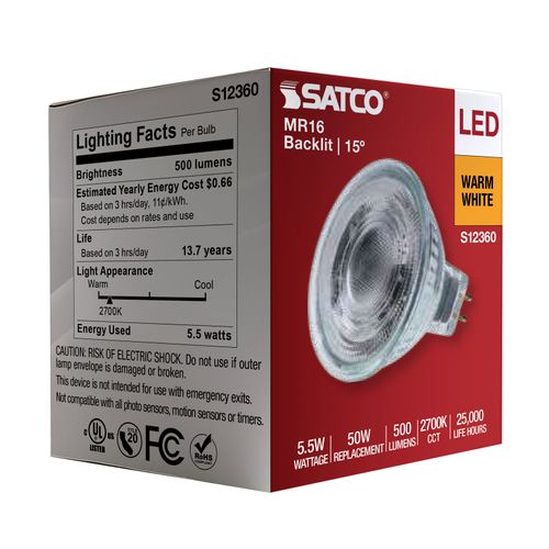 Main product image of 5.5W MR16 LED Spotlight, 2700K CCT, GU5.3 Base, 12V (12 Pack)