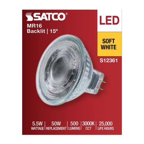 Main product image of 5.5W MR16 LED Spotlight, 3000K CCT, GU5.3 Base, 12V (12 Pack)