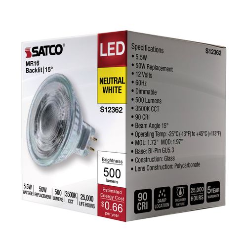 Main product image of 5.5W MR16 LED Spotlight, 3500K CCT, GU5.3 Base, 12V (12 Pack)