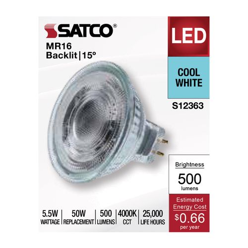 Main product image of 5.5W MR16 LED Spotlight, 4000K CCT, GU5.3 Base, 12V (12 Pack)
