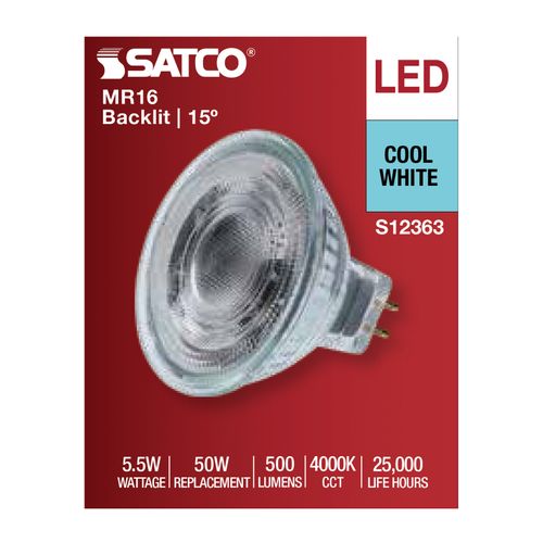 Main product image of 5.5W MR16 LED Spotlight, 4000K CCT, GU5.3 Base, 12V (12 Pack)