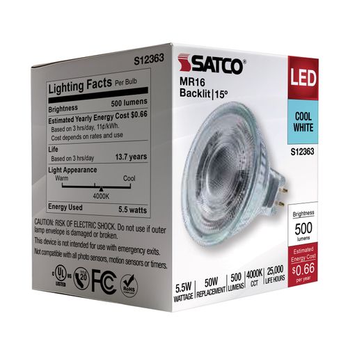 Main product image of 5.5W MR16 LED Spotlight, 4000K CCT, GU5.3 Base, 12V (12 Pack)