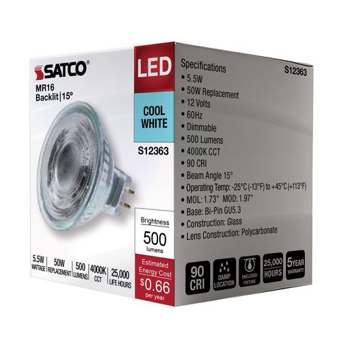 Main product image of 5.5W MR16 LED Spotlight, 4000K CCT, GU5.3 Base, 12V (12 Pack)