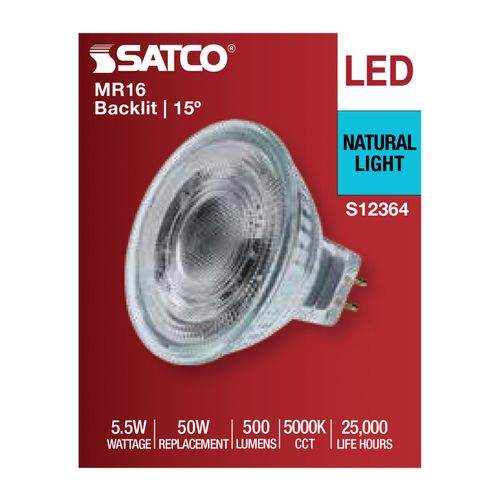 Main product image of 5.5W MR16 LED Spotlight, 5000K CCT, GU5.3 Base, 12V (12 Pack)