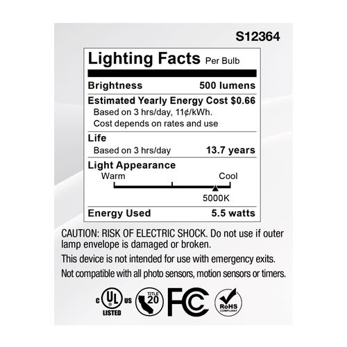 Main product image of 5.5W MR16 LED Spotlight, 5000K CCT, GU5.3 Base, 12V (12 Pack)
