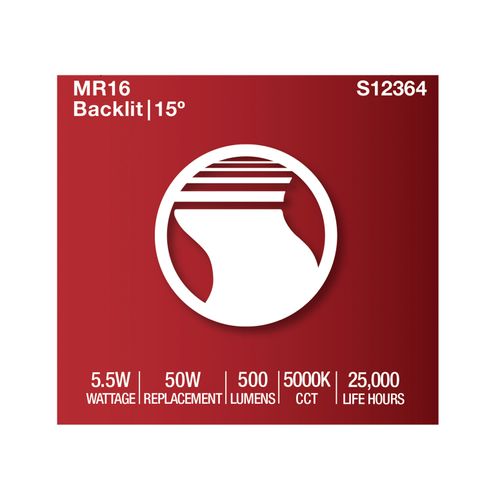 Main product image of 5.5W MR16 LED Spotlight, 5000K CCT, GU5.3 Base, 12V (12 Pack)