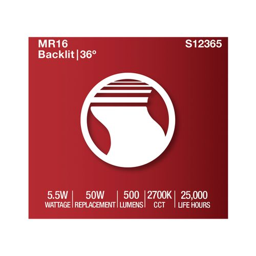 Main product image of 5.5W MR16 LED Floodlight, 2700K CCT, GU5.3 Base, 12V (12 Pack)
