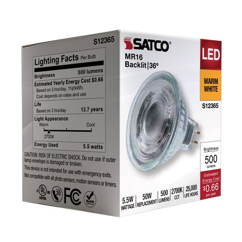 Main product image of 5.5W MR16 LED Floodlight, 2700K CCT, GU5.3 Base, 12V (12 Pack)