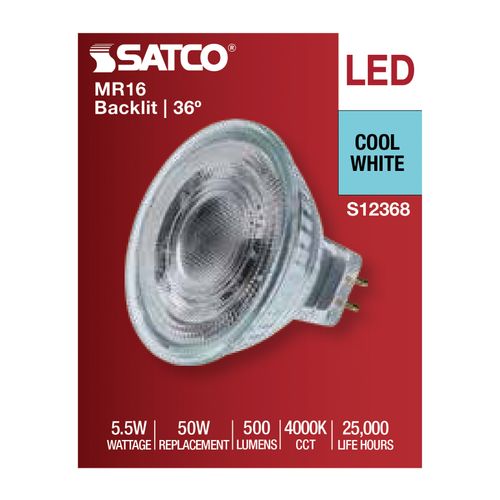 Main product image of 5.5W MR16 LED Floodlight, 4000K CCT, GU5.3 Base, 12V (12 Pack)