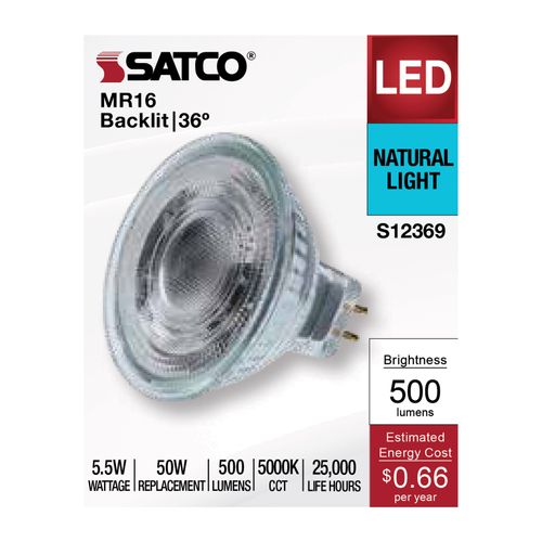 Main product image of 5.5W MR16 LED Floodlight, 5000K CCT, GU5.3 Base, 12V (12 Pack)