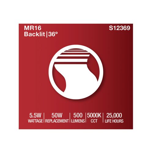 Main product image of 5.5W MR16 LED Floodlight, 5000K CCT, GU5.3 Base, 12V (12 Pack)