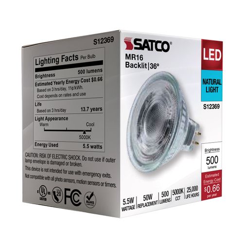 Main product image of 5.5W MR16 LED Floodlight, 5000K CCT, GU5.3 Base, 12V (12 Pack)