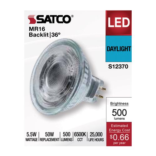 Main product image of 5.5W MR16 LED Floodlight, 6500K CCT, GU5.3 Base, 12V (12 Pack)