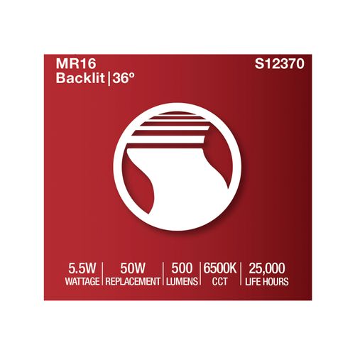 Main product image of 5.5W MR16 LED Floodlight, 6500K CCT, GU5.3 Base, 12V (12 Pack)