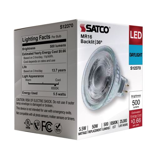 Main product image of 5.5W MR16 LED Floodlight, 6500K CCT, GU5.3 Base, 12V (12 Pack)