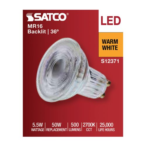 Main product image of 5.5W MR16 LED Floodlight, 2700K CCT, GU10 Base, 120V (12 Pack)