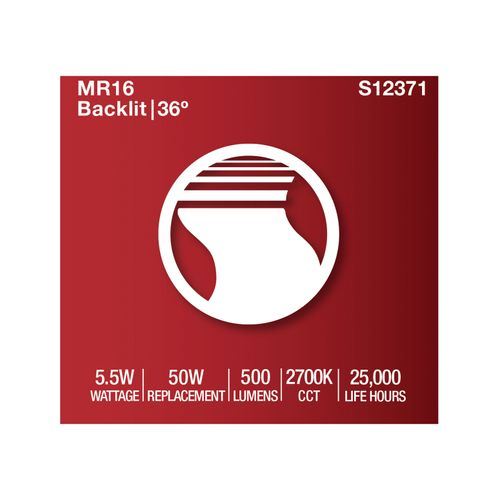 Main product image of 5.5W MR16 LED Floodlight, 2700K CCT, GU10 Base, 120V (12 Pack)