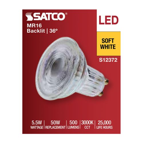 Main product image of 5.5W MR16 LED Floodlight, 3000K CCT, GU10 Base, 120V (12 Pack)