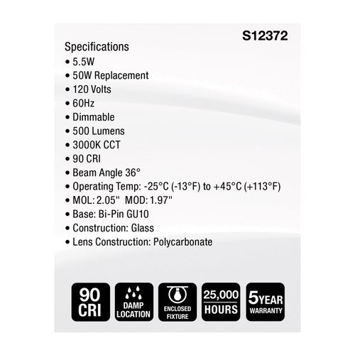 Main product image of 5.5W MR16 LED Floodlight, 3000K CCT, GU10 Base, 120V (12 Pack)