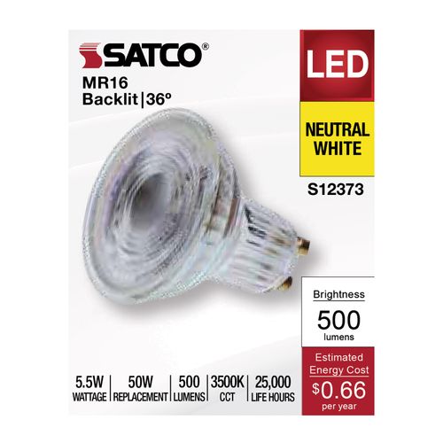 Main product image of 5.5W MR16 LED Floodlight, 3500K CCT, GU10 Base, 120V (12 Pack)