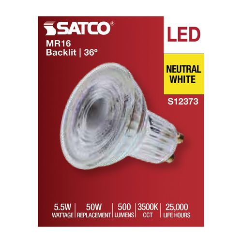Main product image of 5.5W MR16 LED Floodlight, 3500K CCT, GU10 Base, 120V (12 Pack)