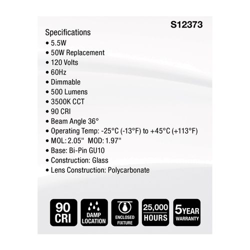 Main product image of 5.5W MR16 LED Floodlight, 3500K CCT, GU10 Base, 120V (12 Pack)