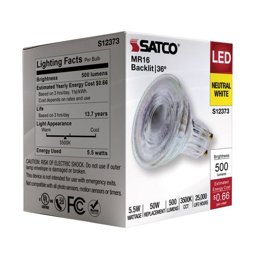 Main product image of 5.5W MR16 LED Floodlight, 3500K CCT, GU10 Base, 120V (12 Pack)