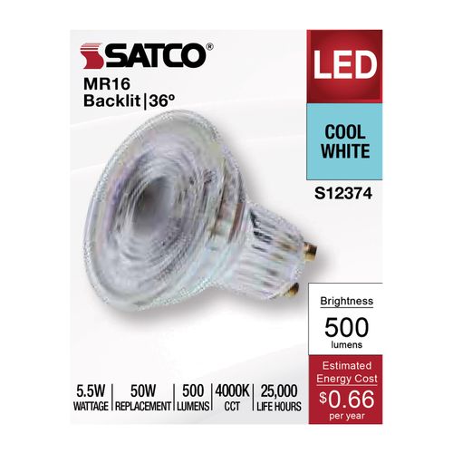 Main product image of 5.5W MR16 LED Floodlight, 4000K CCT, GU10 Base, 120V (12 Pack)