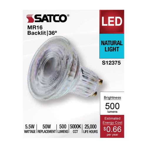 Main product image of 5.5W MR16 LED Floodlight, 5000K CCT, GU10 Base, 120V (12 Pack)