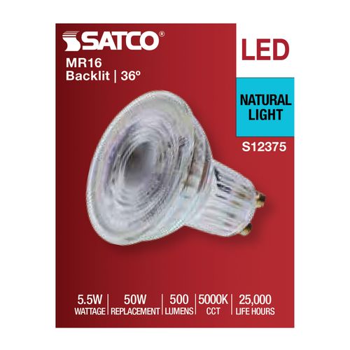 Main product image of 5.5W MR16 LED Floodlight, 5000K CCT, GU10 Base, 120V (12 Pack)