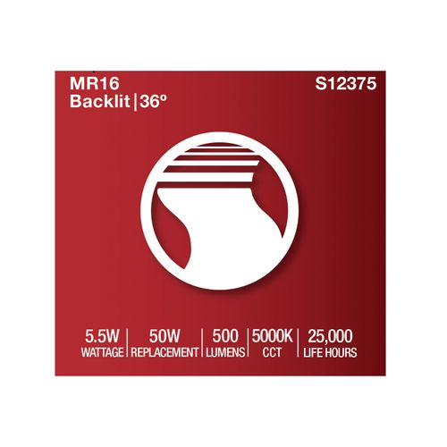 Main product image of 5.5W MR16 LED Floodlight, 5000K CCT, GU10 Base, 120V (12 Pack)