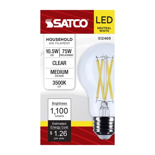 Main product image of 10.5W A19 LED, Medium Base, Clear, 3500K CCT, 120V (6 Pack)
