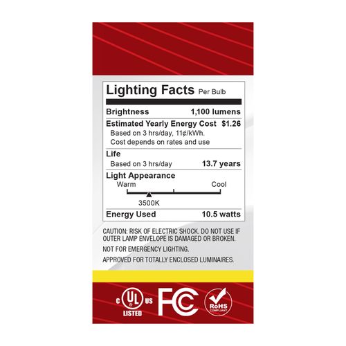 Main product image of 10.5W A19 LED, Medium Base, Clear, 3500K CCT, 120V (6 Pack)