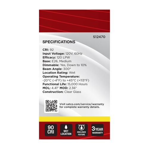 Main product image of 12.5W A19 LED, Medium Base, Clear, 3500K CCT, 120V (6 Pack)