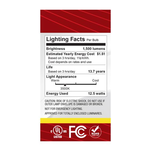 Main product image of 12.5W A19 LED, Medium Base, Clear, 3500K CCT, 120V (6 Pack)
