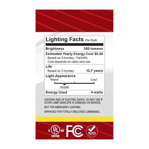 Main product image of 4W G16.5 LED, Candelabra Base, Clear, 3500K CCT, 120V (6 Pack)