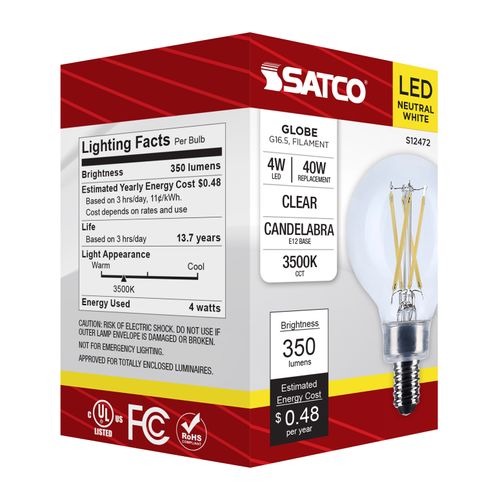 Main product image of 4W G16.5 LED, Candelabra Base, Clear, 3500K CCT, 120V (6 Pack)