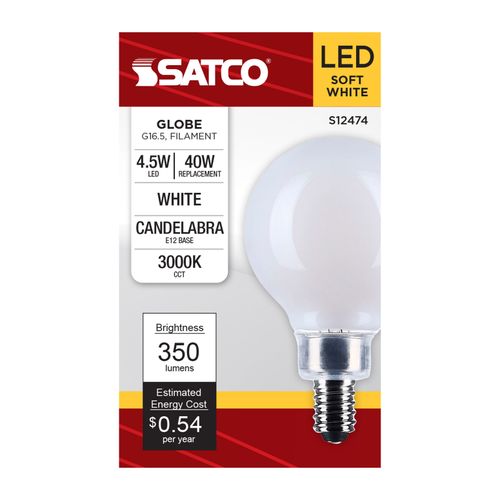 Main product image of 4.5W G16.5 LED, Candelabra Base, White Finish, 3000K CCT, 120V (6 Pack)