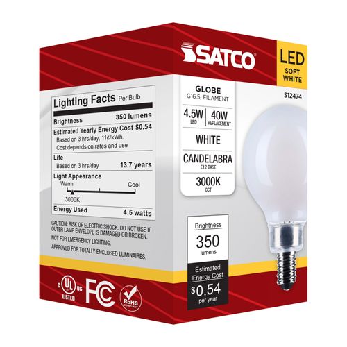 Main product image of 4.5W G16.5 LED, Candelabra Base, White Finish, 3000K CCT, 120V (6 Pack)