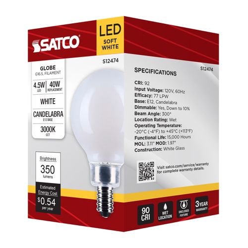 Main product image of 4.5W G16.5 LED, Candelabra Base, White Finish, 3000K CCT, 120V (6 Pack)