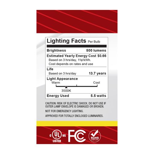 Main product image of 5.5W G16.5 LED, Candelabra Base, Clear, 3500K CCT, 120V (6 Pack)